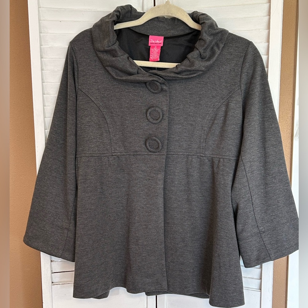 Du Jour QVC Size Medium gray peplum jacket snap front NWT